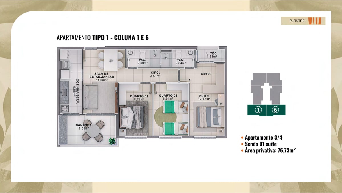 Planta 3 quartos Aldeia Aruanã