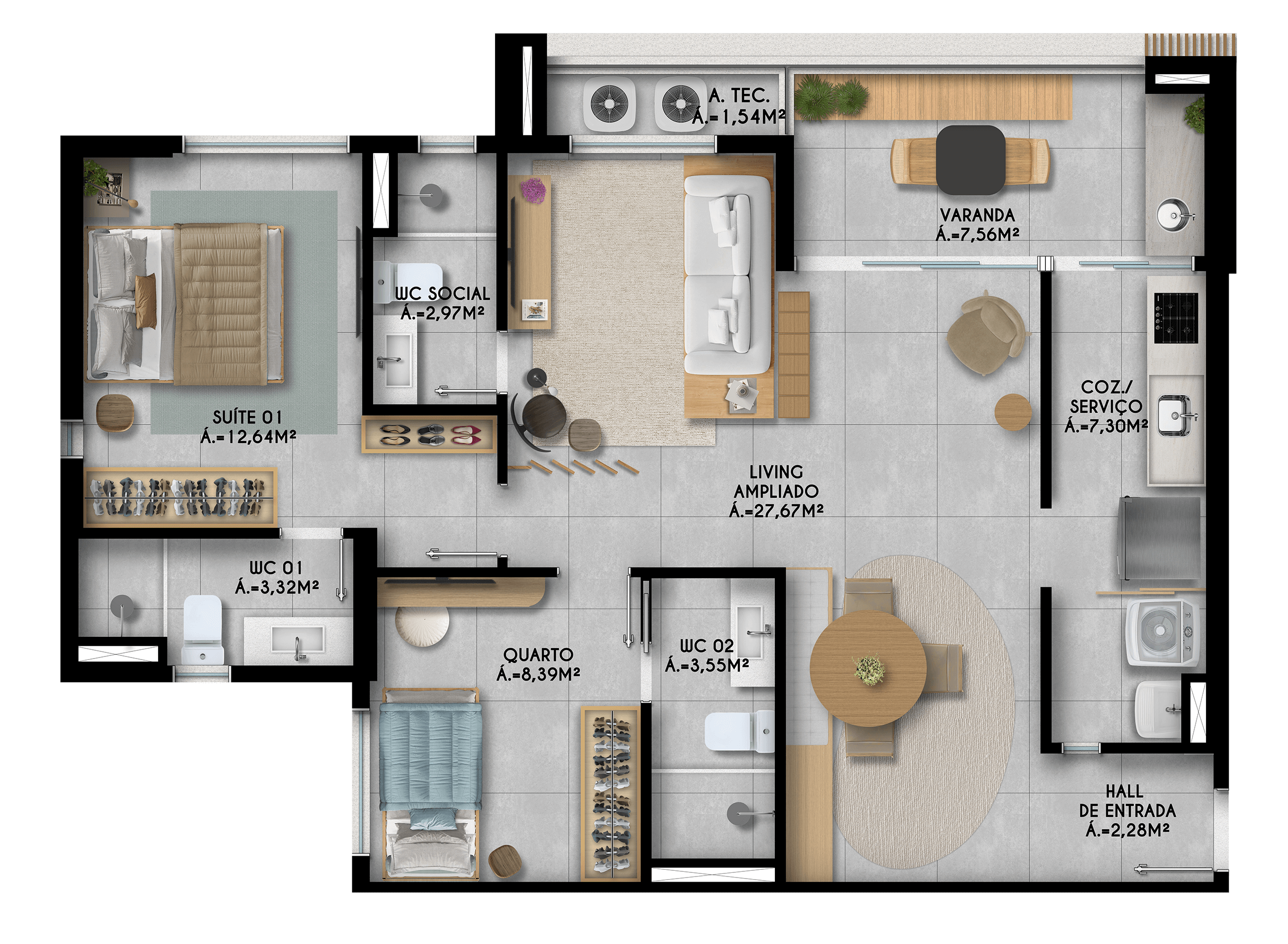 Planta de 3 quartos