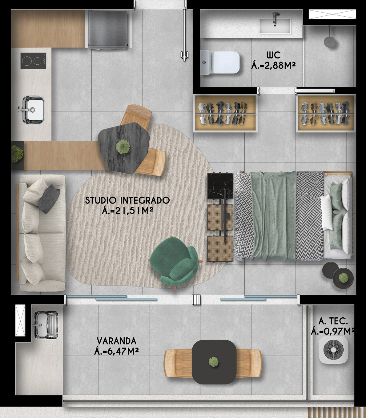 Planta do studio / 1 quarto