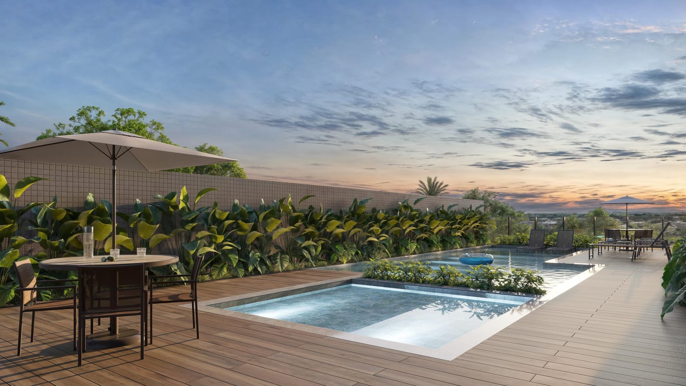 Piscina com deck do Portillo Residence