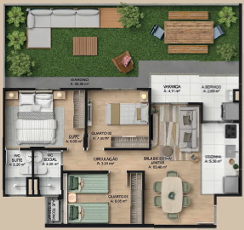 Planta do apartamento com giardino